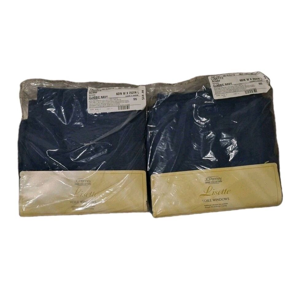 JC Penney Lissette Scarf Voile Classic Navy Blue Curtains 60 W X 252 L Lot Of 2